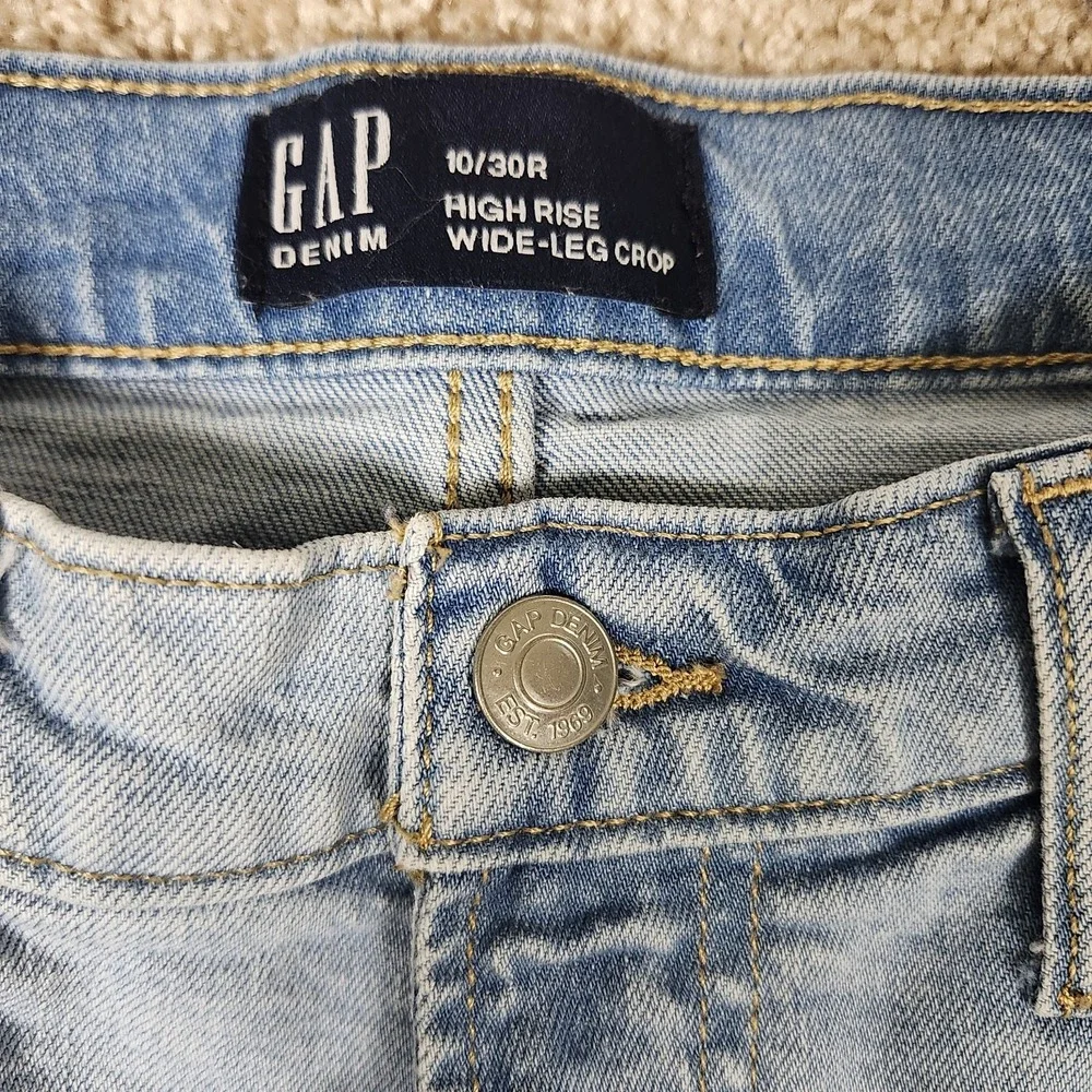 GAP Denim High Rise Wide Leg Crop Jeans 10/30R Light Wash Raw Hem Frayed‎ Edge